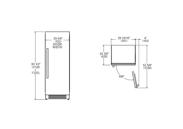 Coluna Frigorífica de encastre 75 cm Aço Inox